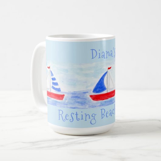 Mug Aquarelle Bateaux à voile Repose Plage Place (Devant gauche)