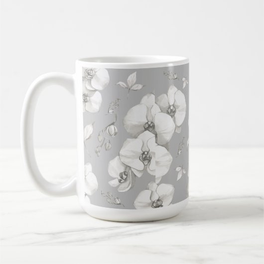 Mug Aquarelle blanc orchidée sur gris | (Gauche)