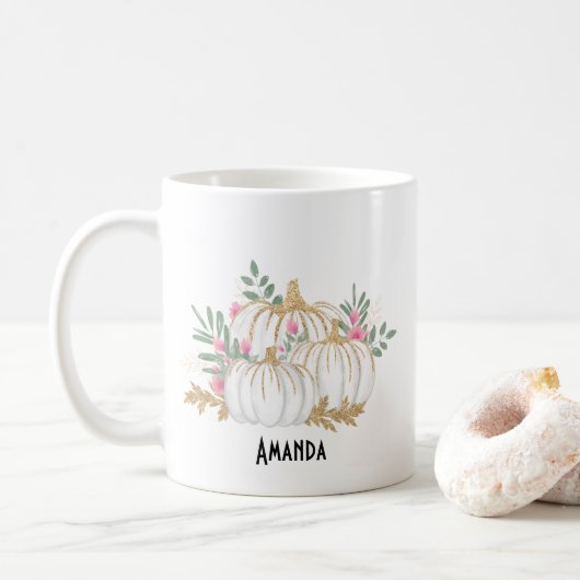 Mug Aquarelle blanche et Citrouille or (Avec donut)