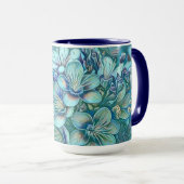 Mug Aquarelle blanche moderne bleu vert cerisier (Devant droit)