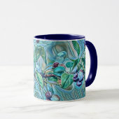 Mug Aquarelle blanche moderne bleu vert cerisier (Devant droit)