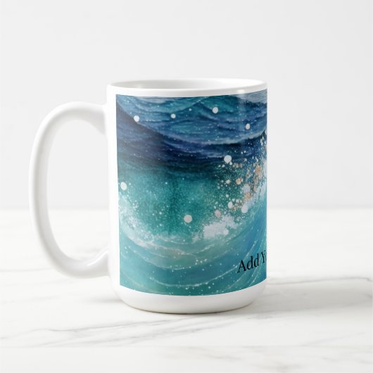 Mug Aquarelle Bleu Blanc Océan Vague Personnalisée Nom (Gauche)