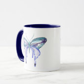 Mug aquarelle bleu bleu pourpre papillon (Devant gauche)