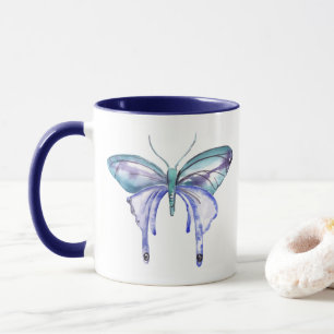 Mug aquarelle bleu bleu pourpre papillon