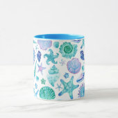 Mug Aquarelle bleu côtier Coques de mer et Starfish (Centre)