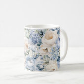 Mug Aquarelle bleu Dusty Fleurs d'ivoire Feuille Rusti (Devant droit)