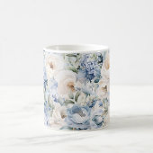 Mug Aquarelle bleu Dusty Fleurs d'ivoire Feuille Rusti (Centre)