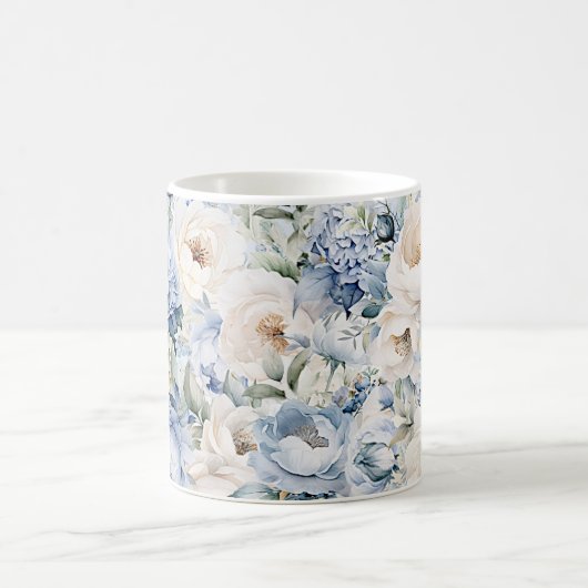 Mug Aquarelle bleu Dusty Fleurs d'ivoire Feuille Rusti (Centre)