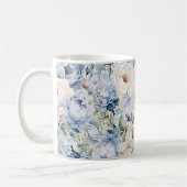 Mug Aquarelle bleu Dusty Fleurs d'ivoire Feuille Rusti (Gauche)