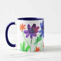 Aquarelle bleu fleurs brillant