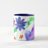 Mug Aquarelle bleu fleurs brillant (Centre)