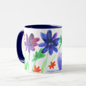 Mug Aquarelle bleu fleurs brillant (Devant gauche)