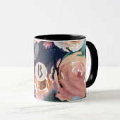 Mug Aquarelle bleu foncé et rose pâle Chic floral (Devant droit)