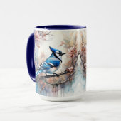 Mug Aquarelle bleu Jay Cherry Blossoms (Devant gauche)