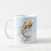 Mug Aquarelle bleu or Koi poisson personnalisé (Gauche)