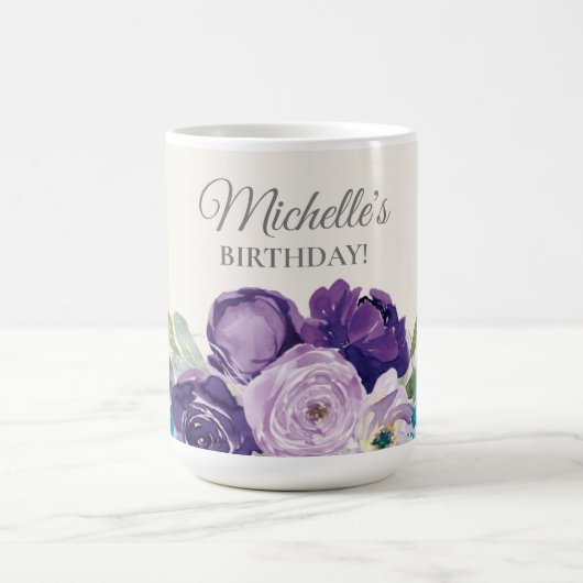Mug Aquarelle bleu pourpre Floral Anniversaire Favoris (Centre)