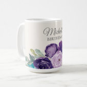Mug Aquarelle bleu pourpre Floral Anniversaire Favoris (Devant gauche)
