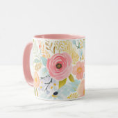 Mug Aquarelle bleu rose pastel Floral Botanique (Devant gauche)