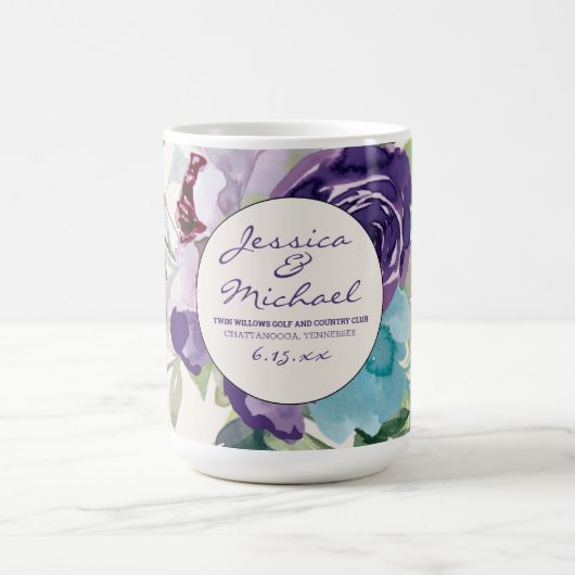Mug Aquarelle bleu violet Mariage floral Favoriser (Centre)