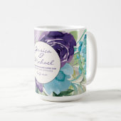 Mug Aquarelle bleu violet Mariage floral Favoriser (Devant droit)