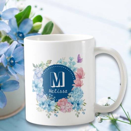 Mug Aquarelle bleu violet moderne brillant Floral