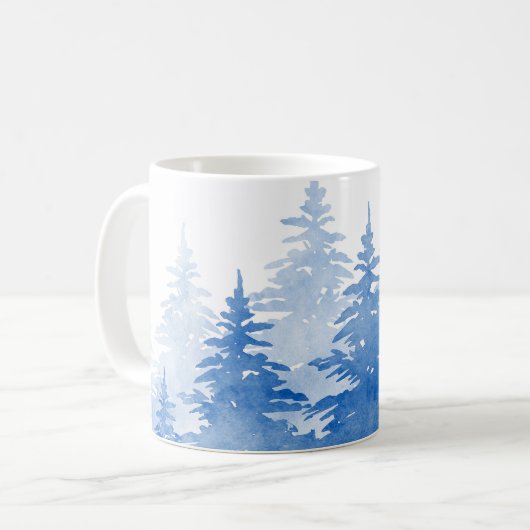 Mug Aquarelle bleue Arbres À feuillage persistant (Devant gauche)