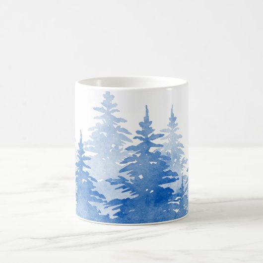 Mug Aquarelle bleue Arbres À feuillage persistant (Centre)