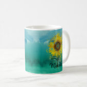 Mug Aquarelle bleue avec le tournesol (Devant droit)