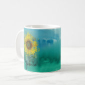 Mug Aquarelle bleue avec le tournesol (Devant gauche)