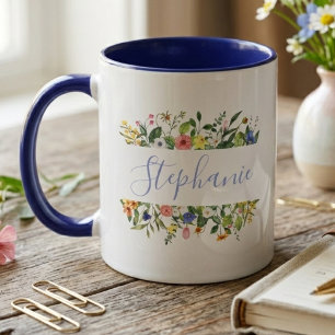 Mug Aquarelle bleue botanique de fleur sauvage
