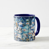 Mug Aquarelle Bleue Cute Famille Snowman (Devant droit)