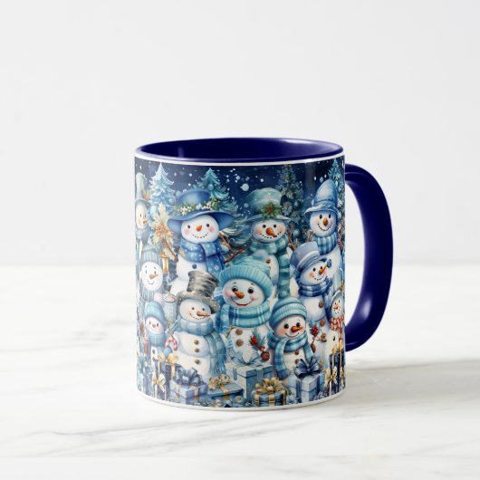 Mug Aquarelle Bleue Cute Famille Snowman (Devant droit)