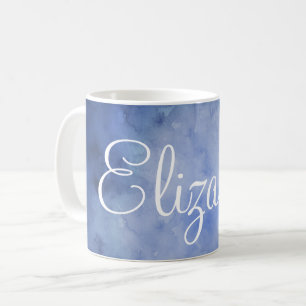 Mug Aquarelle bleue et blanche personnalisée