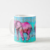Mug Aquarelle bleue moderne d'éléphant rose à la mode (Devant gauche)