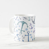 Mug Aquarelle bleue. Motif marin nautique (Devant gauche)