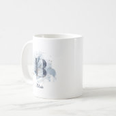 Mug Aquarelle bleue Nom personnalisé Lettre initiale B (Devant gauche)