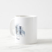 Mug Aquarelle bleue Nom personnalisé Lettre initiale H (Devant gauche)