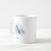 Mug Aquarelle bleue Nom personnalisé Lettre initiale N (Devant gauche)