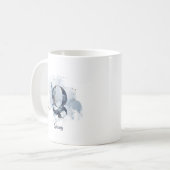 Mug Aquarelle bleue Nom personnalisé Lettre initiale Q (Devant gauche)