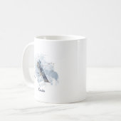 Mug Aquarelle bleue Nom personnalisé Lettre initiale X (Devant gauche)