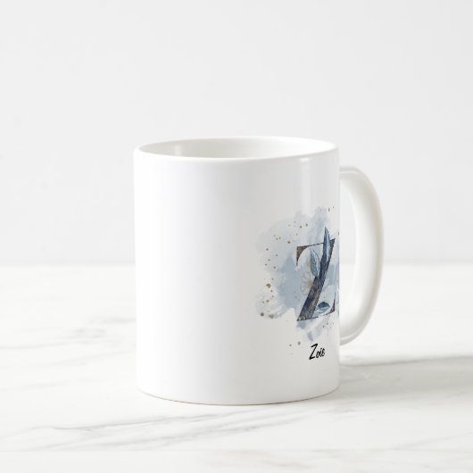 Mug Aquarelle bleue Nom personnalisé Lettre initiale Z (Devant droit)