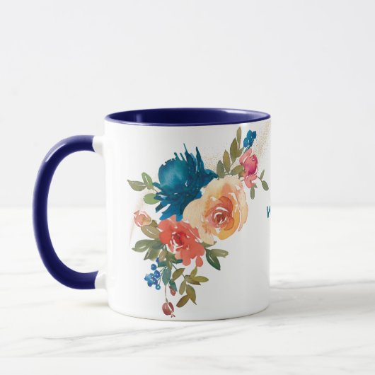 Mug Aquarelle bleue Pêche Rose maman (Gauche)