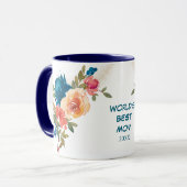 Mug Aquarelle bleue Pêche Rose maman (Devant gauche)