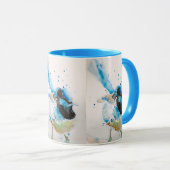 Mug Aquarelle bleue Wren Peinture des oiseaux australi (Devant droit)