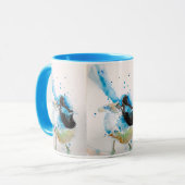 Mug Aquarelle bleue Wren Peinture des oiseaux australi (Devant gauche)