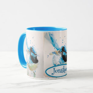 Mug Aquarelle bleue Wren Peinture des oiseaux australi