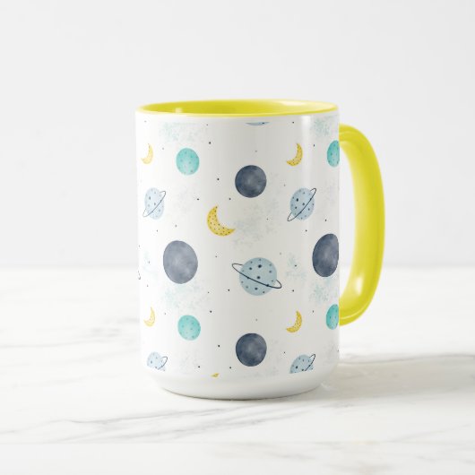 Mug Aquarelle Blue Space Planet Motif (Devant droit)