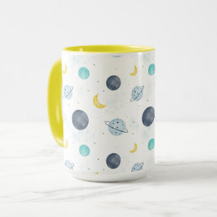 Mug Aquarelle Blue Space Planet Motif