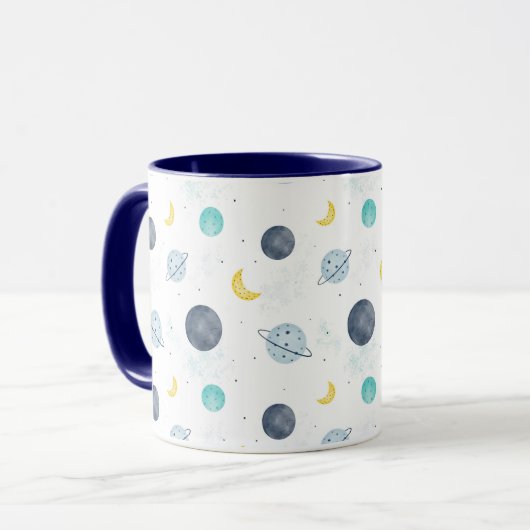 Mug Aquarelle Blue Space Planet Motif (Devant gauche)
