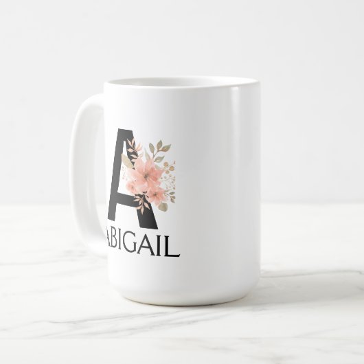 Mug Aquarelle Blush Pastel Rose Monogramme avec nom (Devant gauche)